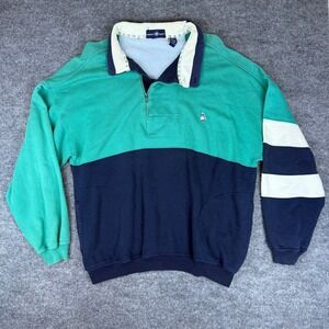 Points West Colorblock Quarter Zip Pullover Sweatshirt Men's Size L Vintage Look